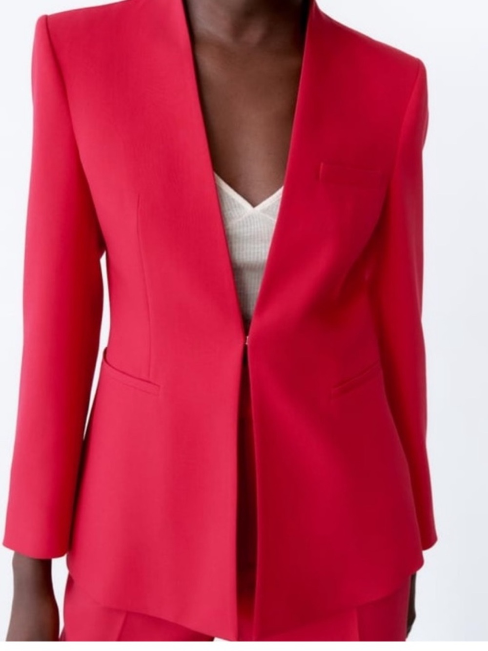 Zara Open-Front Raspberry Fitted Blazer Jacket